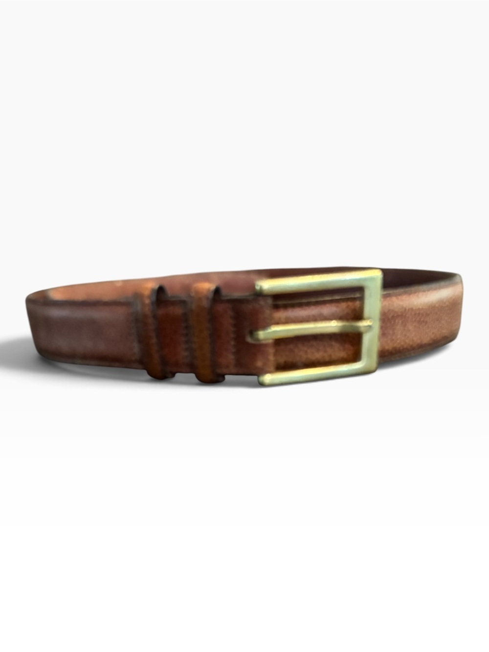 J. Press Men's Brown Pebbled Leather Belt Solid Brass Buckle USA Made